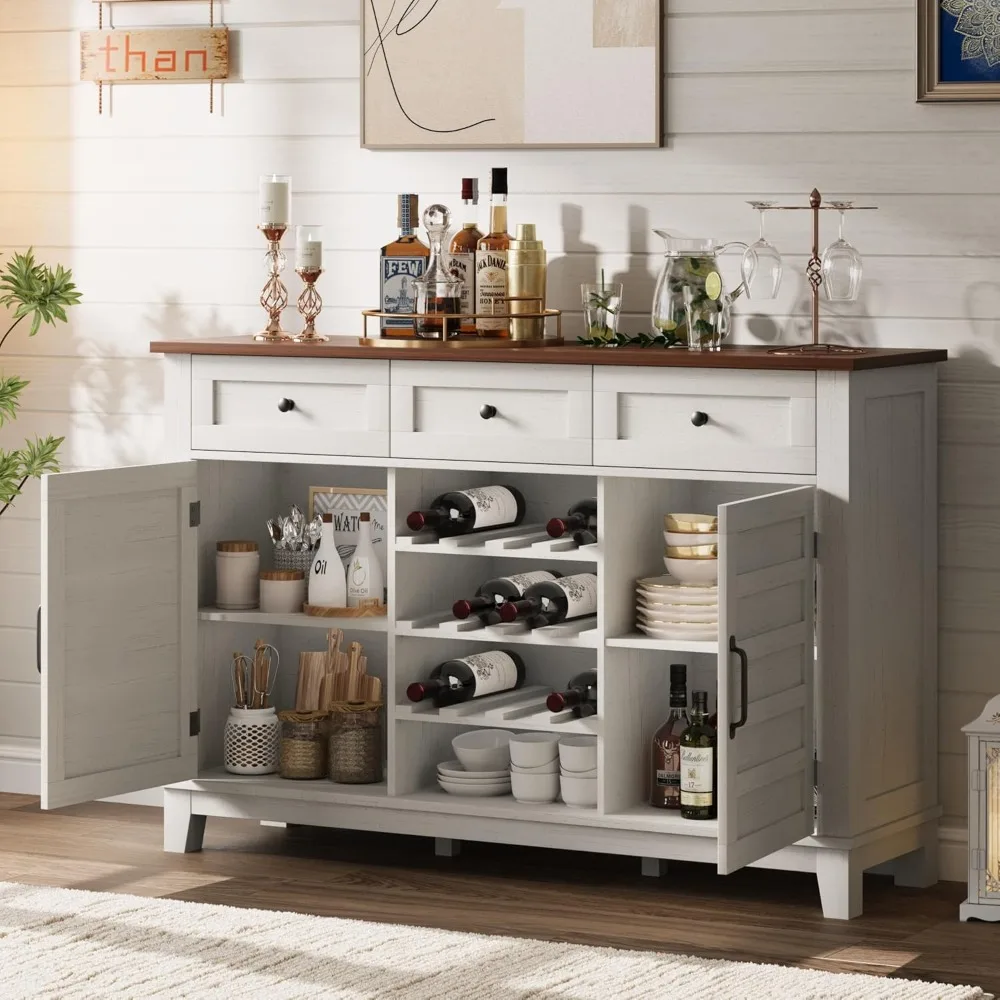 

Farmhouse 53.5'' Buffet Cabinet with Storage, 36'' Tall Wood Rustic Sideboard with 3 Drawer, Reversible Wine Rack.