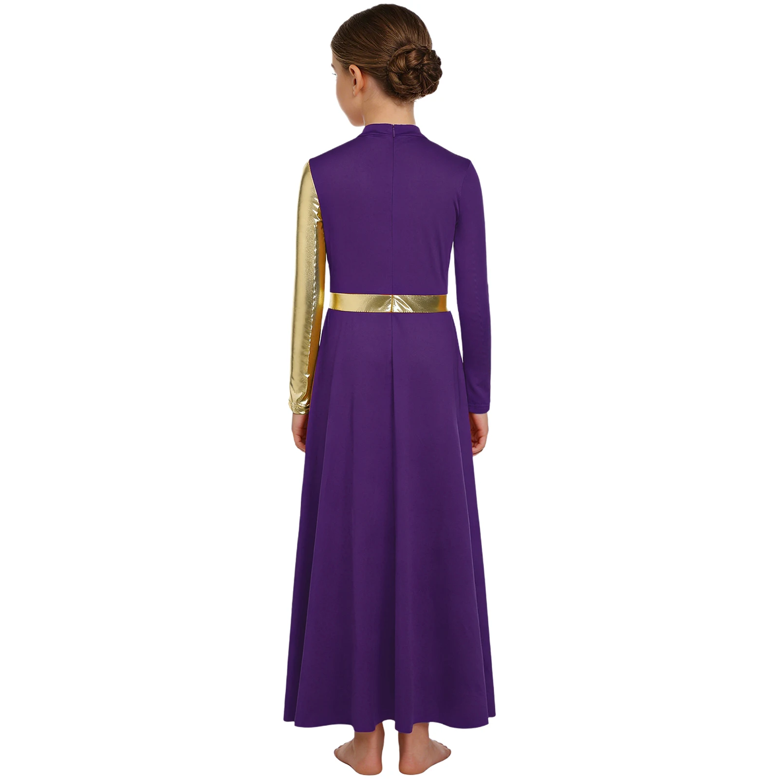 Girl Worship Liturgical Praise Dance Dress Church Choir Lyrical Contemporary Dancewear Long Sleeve Split Dress Built-in Leggings - view 3