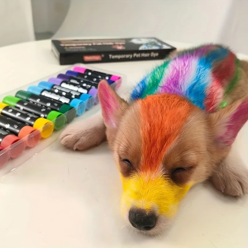 Rotuladores desechables para teñir el pelo de mascotas, 12 colores, colores de tinte temporal para perros, rotuladores de seguridad para el cabello, crayones de estilo