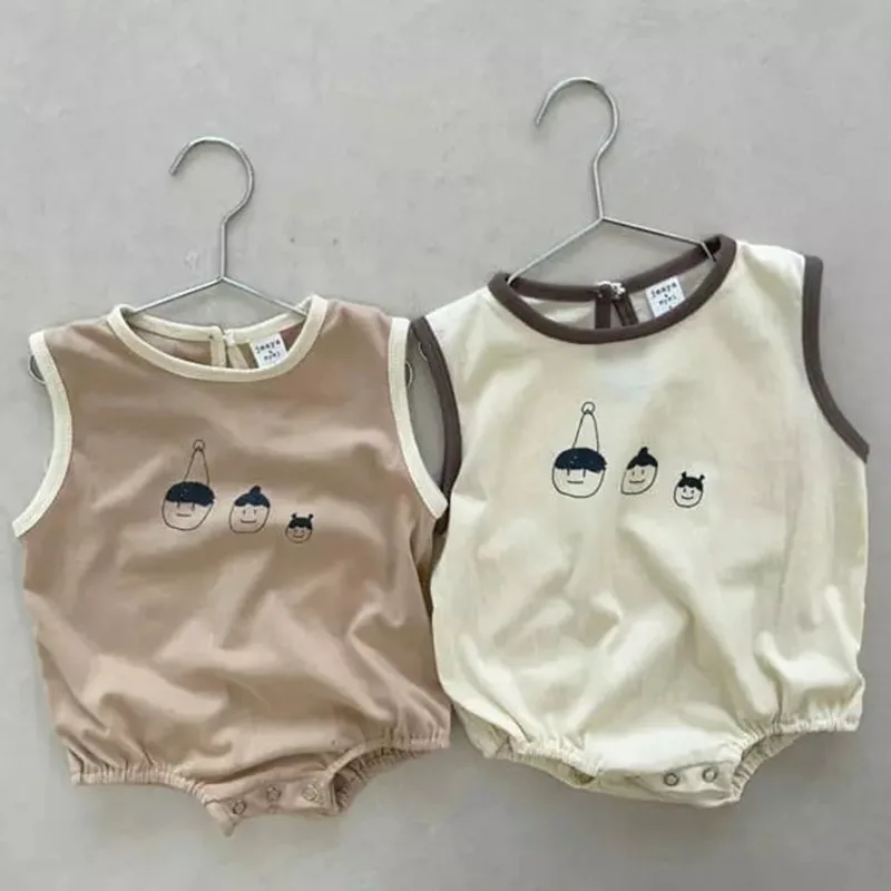 

2026 Summer New Baby Sleeveless Bodysuit Cotton Infant Boy Girl Cute Cartoon Print Jumpsuit Newborn Toddler Clothes 0-24M