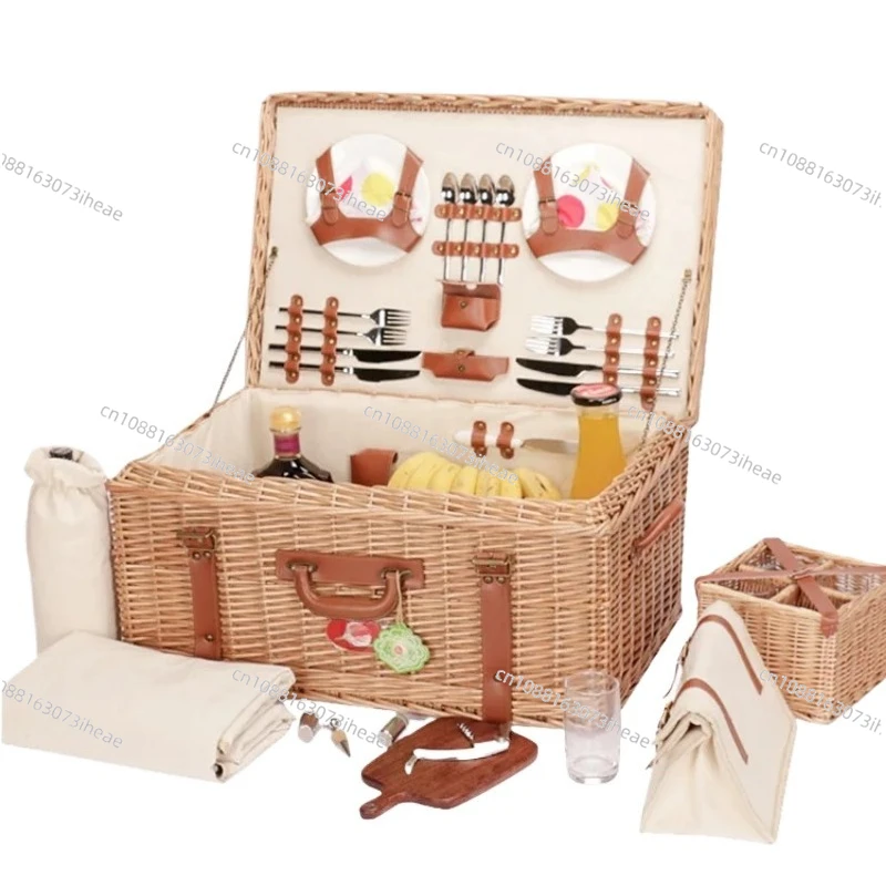 Picnic Basket Set, Wicker Outdoor Outing with Tableware Placemat Picnic Basket