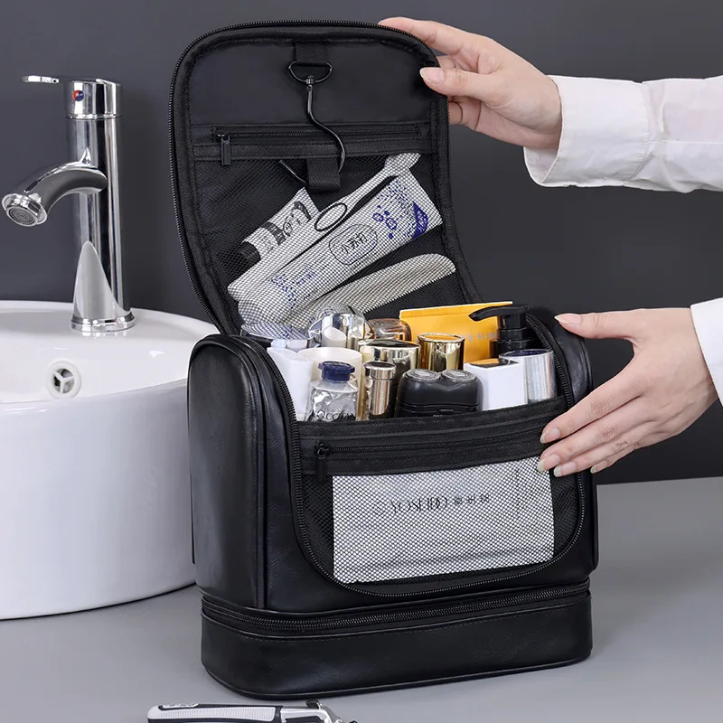 New Double-layer Hanging Large-capacity Men's Toiletry Bag, Business Travel Portable Dry and Wet Separation Cosmetic Storage Bag