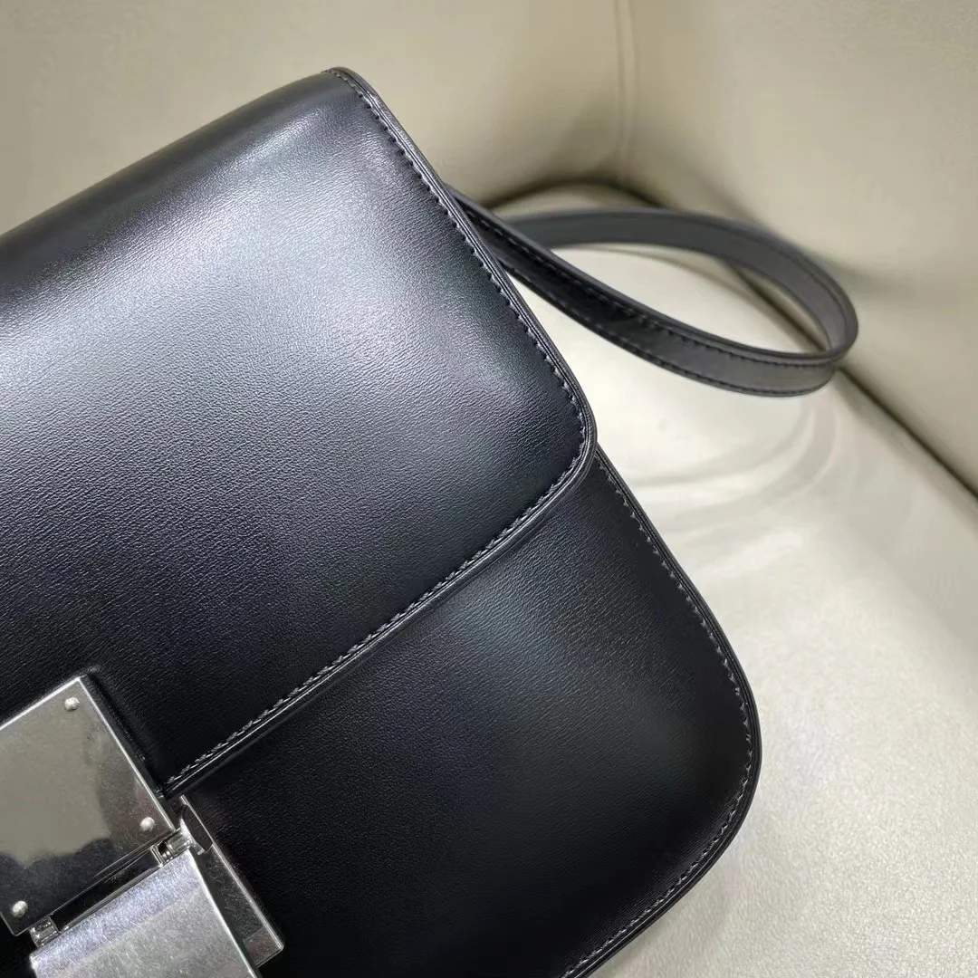 Silver Lock Box Black Women\'s Bag Luxury Crossbody Bag Tofu Square Shoulder Bag Messenger Real Leather Flap Lady Handbag 2023