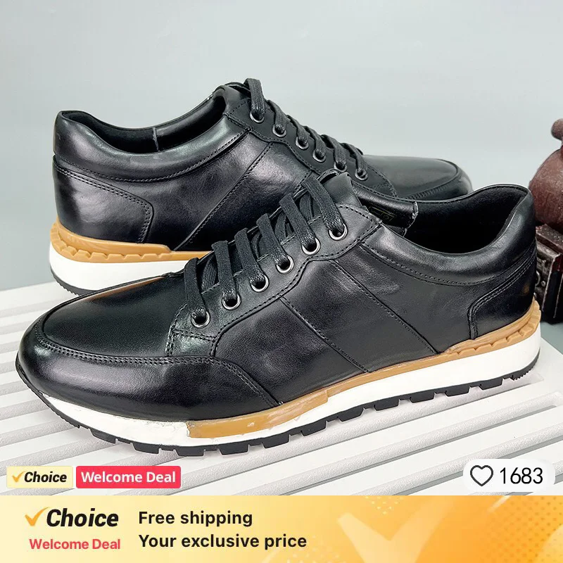 รองเท้าผู้ชายแบรนด์หรูสีดํา Casual Lace Up Men's กีฬารองเท้าสบายกีฬากลางแจ้งธุรกิจรองเท้าหนังผู้ชาย