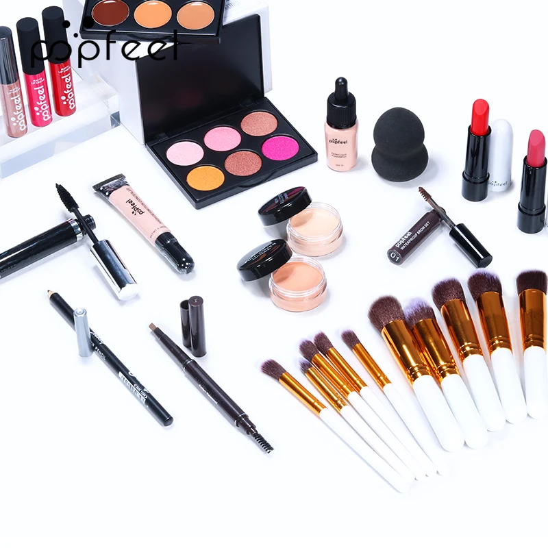 

ALL IN ONE Full Professional Cosmetics Makeup kit(eyeshadow, lip gloss,lipstick,makeup brushes,eyebrow,concealer)withbag