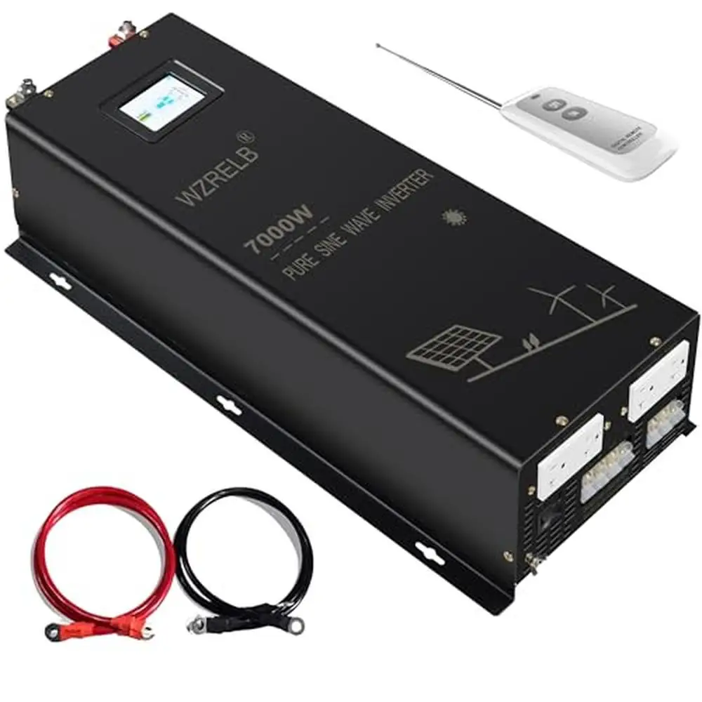 7000W 24V True Sine Wave Power Inverter 120V 240V Split Phase Dual Outlets LCD Display Remote Controller High Efficiency