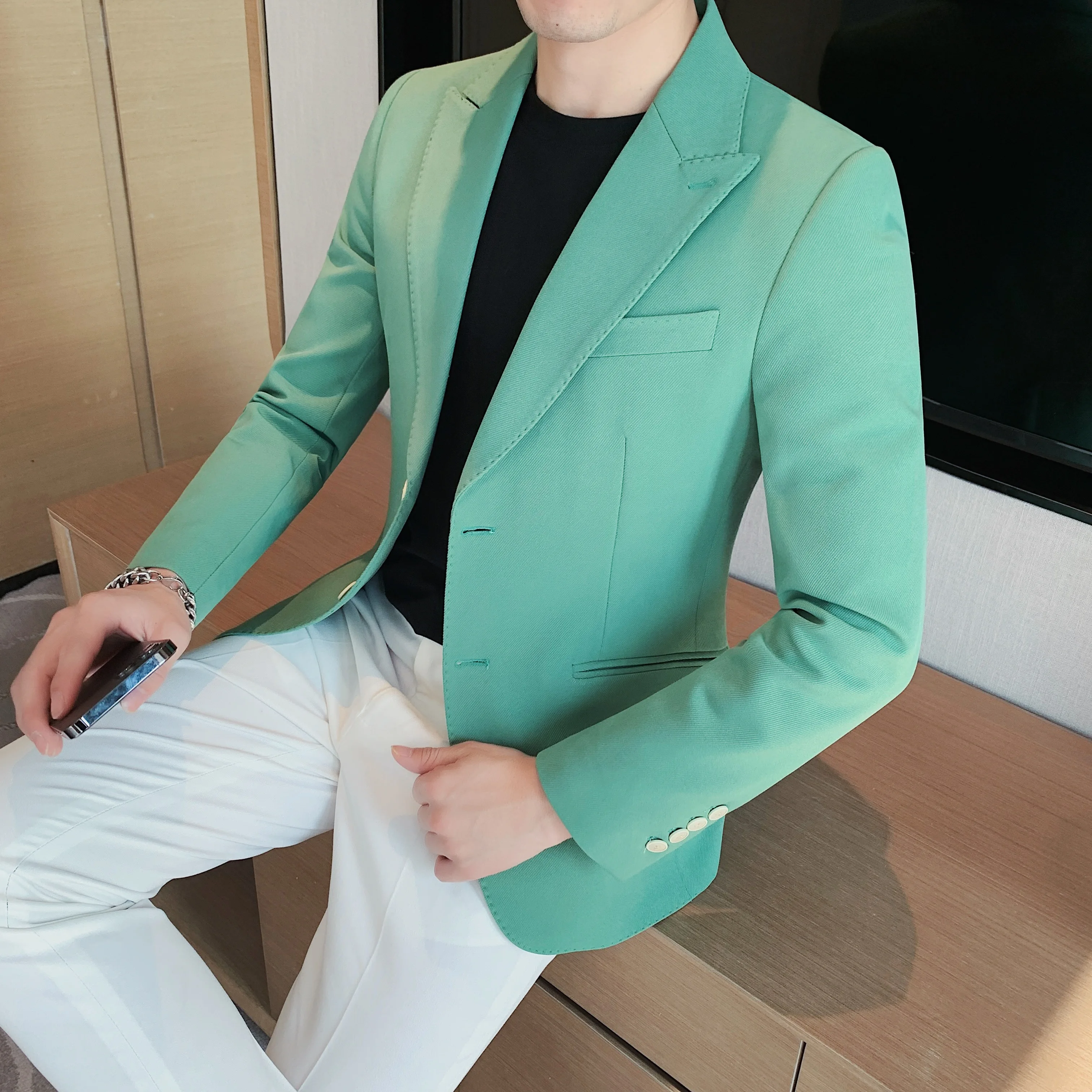 

Luxury Chaqueta Hombre Mens Blazer Homme Americana Hombre Slim Fit Prom Jacket Coat Green Blue Man Suit Jacket 2022 Fashion