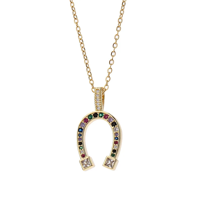 

Necklace women's 18k gold plated colorful crystal zircon horseshoe chain popular fashion jewelry couple gift