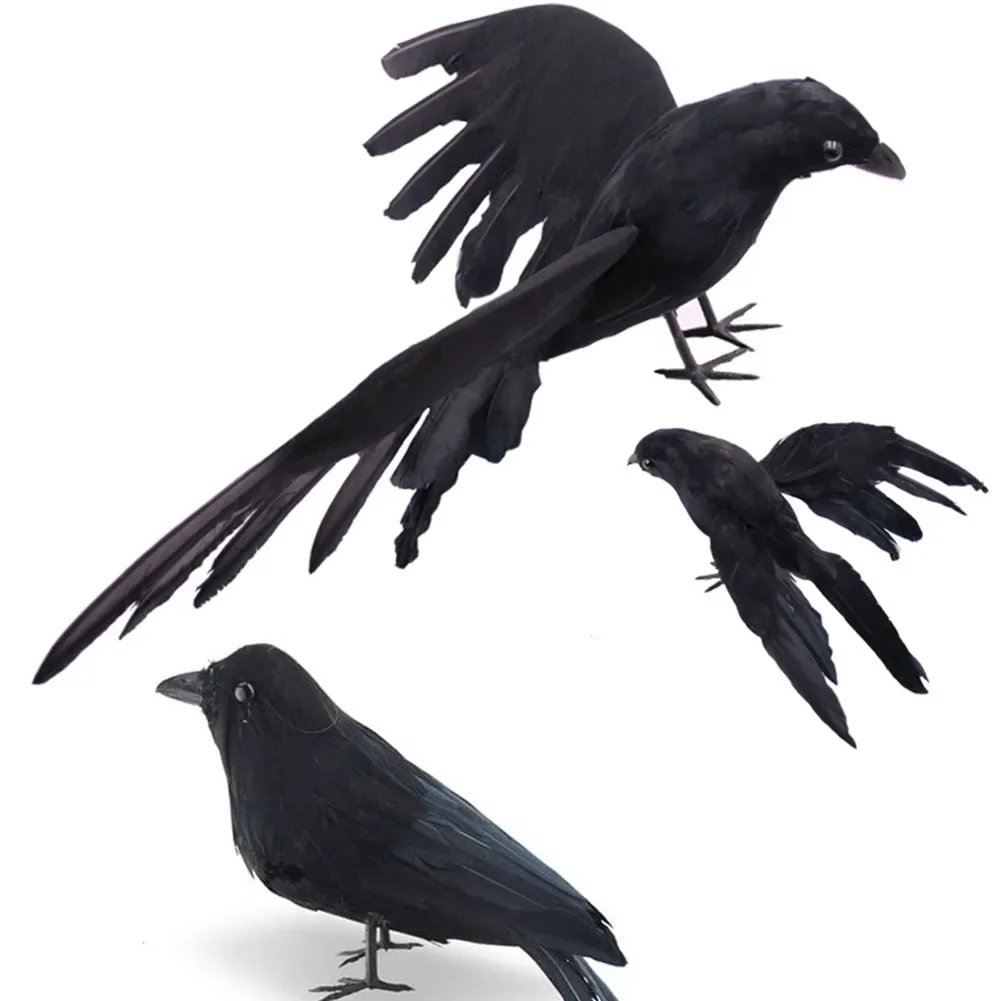 Halloween Decor Realistic Crow Halloween Decoration Lifesize Black Raven Movie Prop For Terrifying Effects Set Of 2