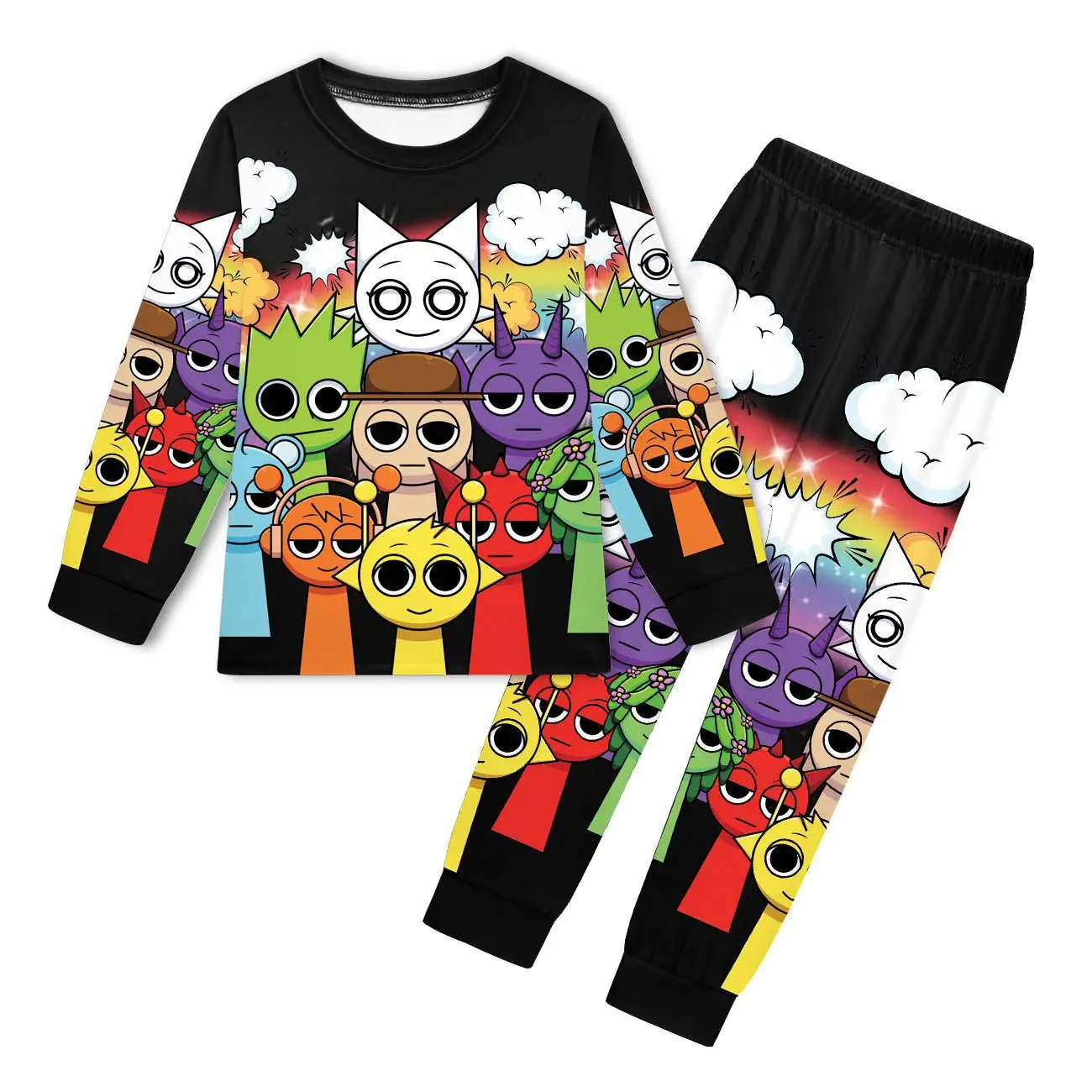 

New Sprunki children's clothing role-playing Incrediblebox boys' home clothes sleepwear girls' long sleeved T-shirt+pants set
