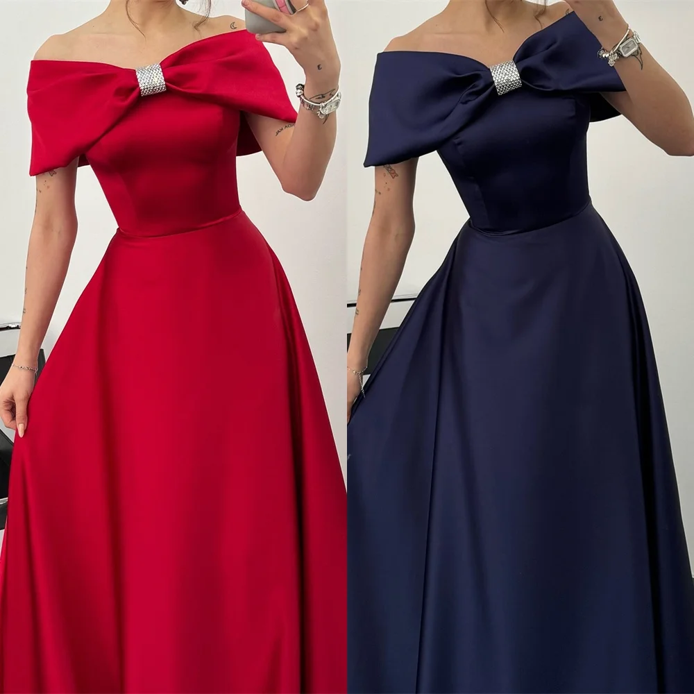 Классические атласные вечерние платья по индивидуальному заказу, торжественное платье, женское элегантное платье трапециевидной формы с бантом и открытыми плечами, вечерние платья длиной до пола