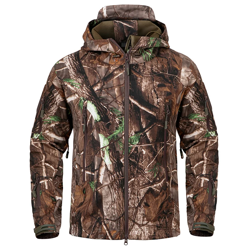 Herren Jagdjacke, wasserdicht, Softshell, Fleece-gefüttert, Tarnmuster, warm, winddicht, Outdoor, Wandern, Angeln, Camo-Jacke