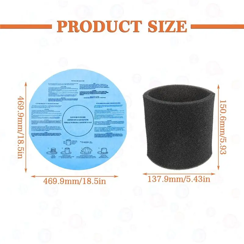 B59B 6 Pack Dry Paper Disc Filters 90107 with Retaining Bands for Shop Vac 5 Gallon and Above Foam Sleeve Replacement