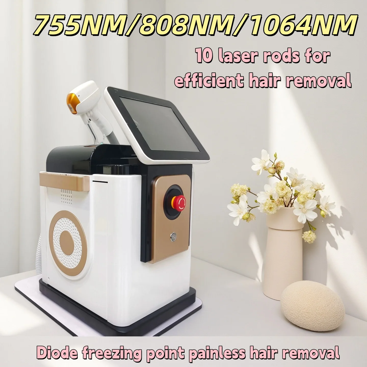 

Professional Diode Laser Hair Removal Machine, Ice Point Painless Women's Hair Removal Device, 10 Laser Rods for Smooth Skin