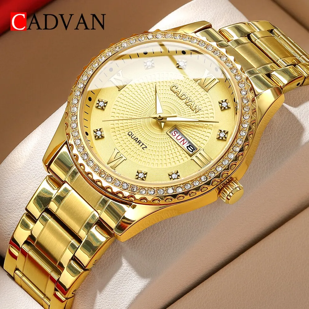 Cadvan Gouden Luxe Heren Horloge Rvs Date Klok Mannen Sporthorloges Mannen Quartz Casual Polshorlogio Relogio Masculino