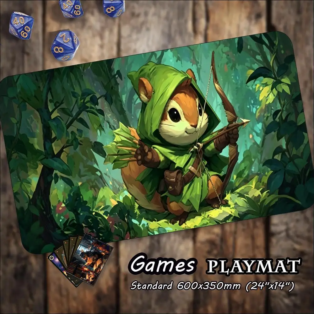 Cute Forest Squirrel Adventurer Game Playmat Non Slip Rubber Extended Table Mat For Trading Card Game Tabletop Gaming