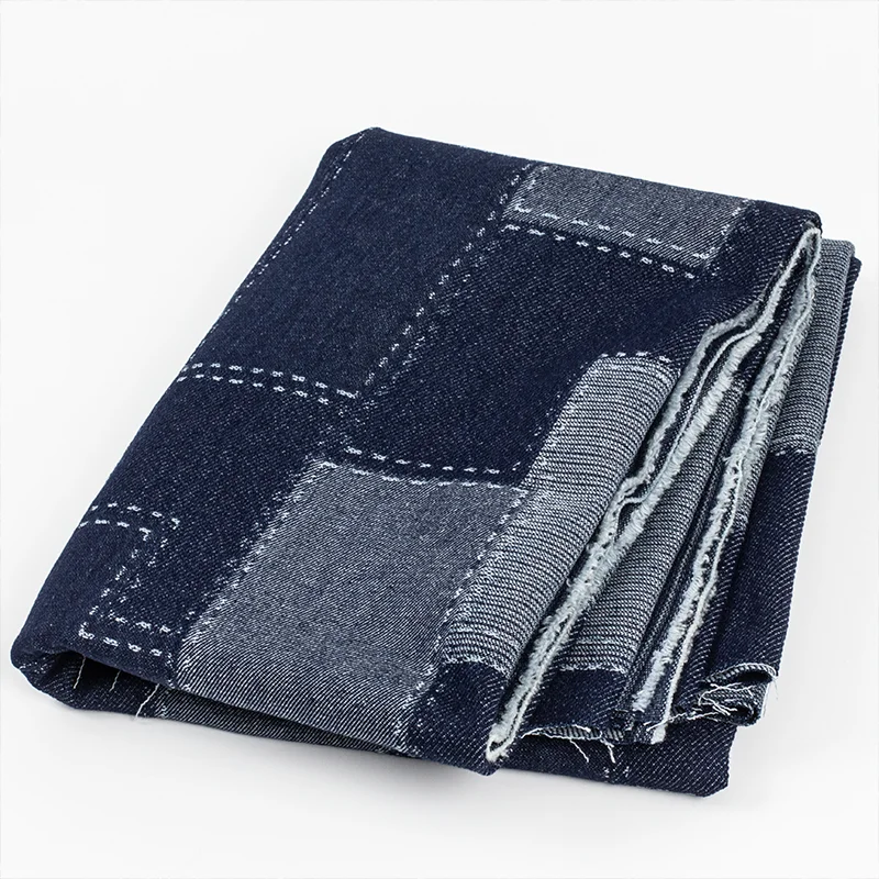 Jacquard Denim Fabric Splice Grid Washing Trouser Spring Autumn Clothing Wholesale Cloth for Sewing Diy