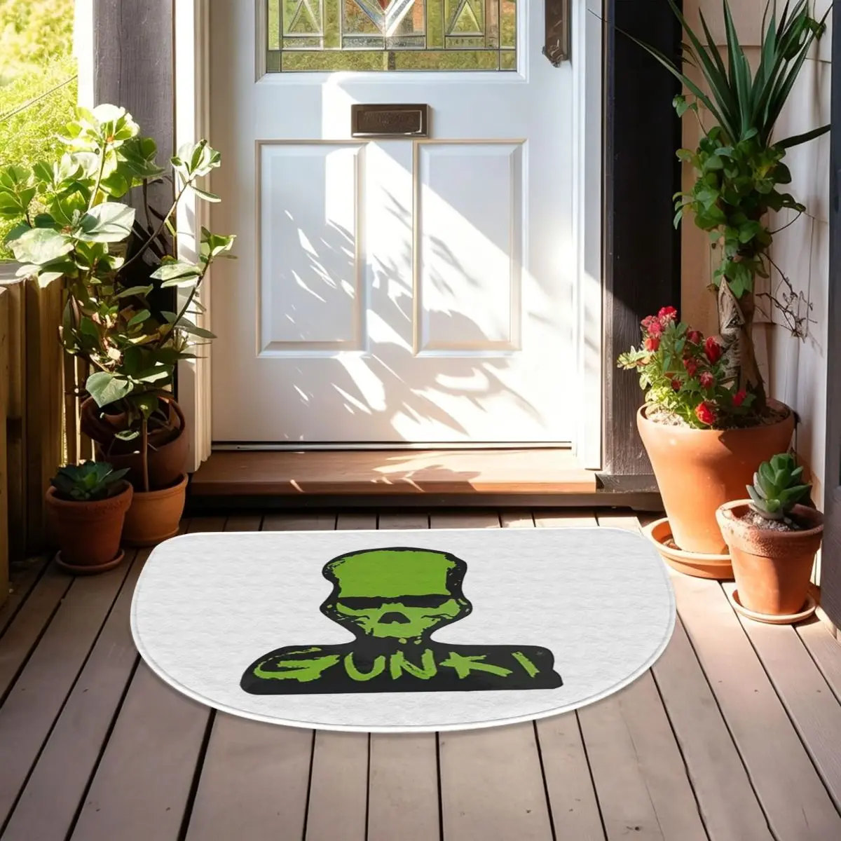 Gunki Logo Angling Skull Fishing Gunki Soft Flannel Half Round Doormat Non Slip Bathroom Mat Absorbent Floor Carpet for Garage