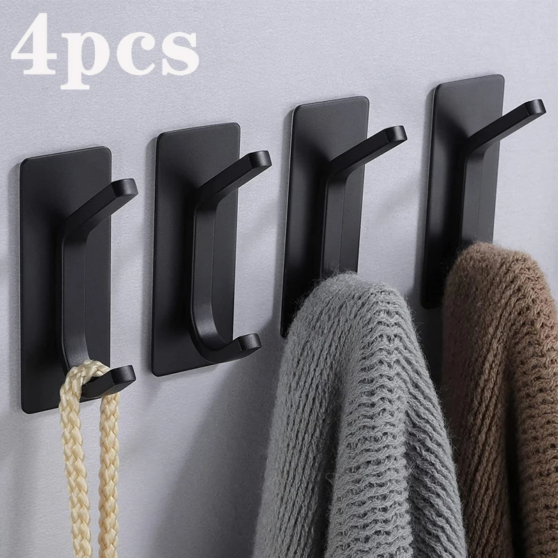 No Drilling Kitchen Bathroom Storage Holder Black Robe Towel Rack Door key Clothes Coat Bag Hanger Hook Organizer Holder Rack