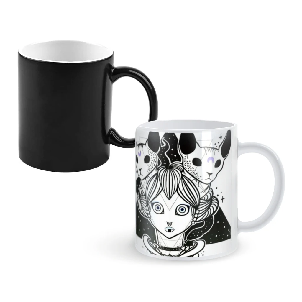 

Weird Girl With Sphynx Cats And SnakesCoffee Mugs And Mug Creative Color Change Tea Cup Ceramic Milk Cups Novelty Gifts