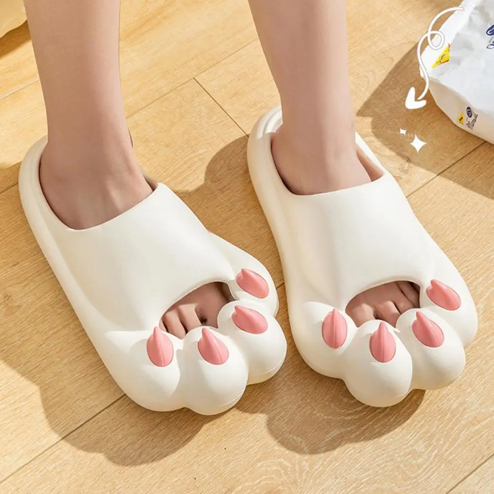 1 Pair Cloud Slippers Cute Cat Claw Shape EVA Thick Sole Shower Slippers Non-slip Platform Casual Women Summer Indoor Slides