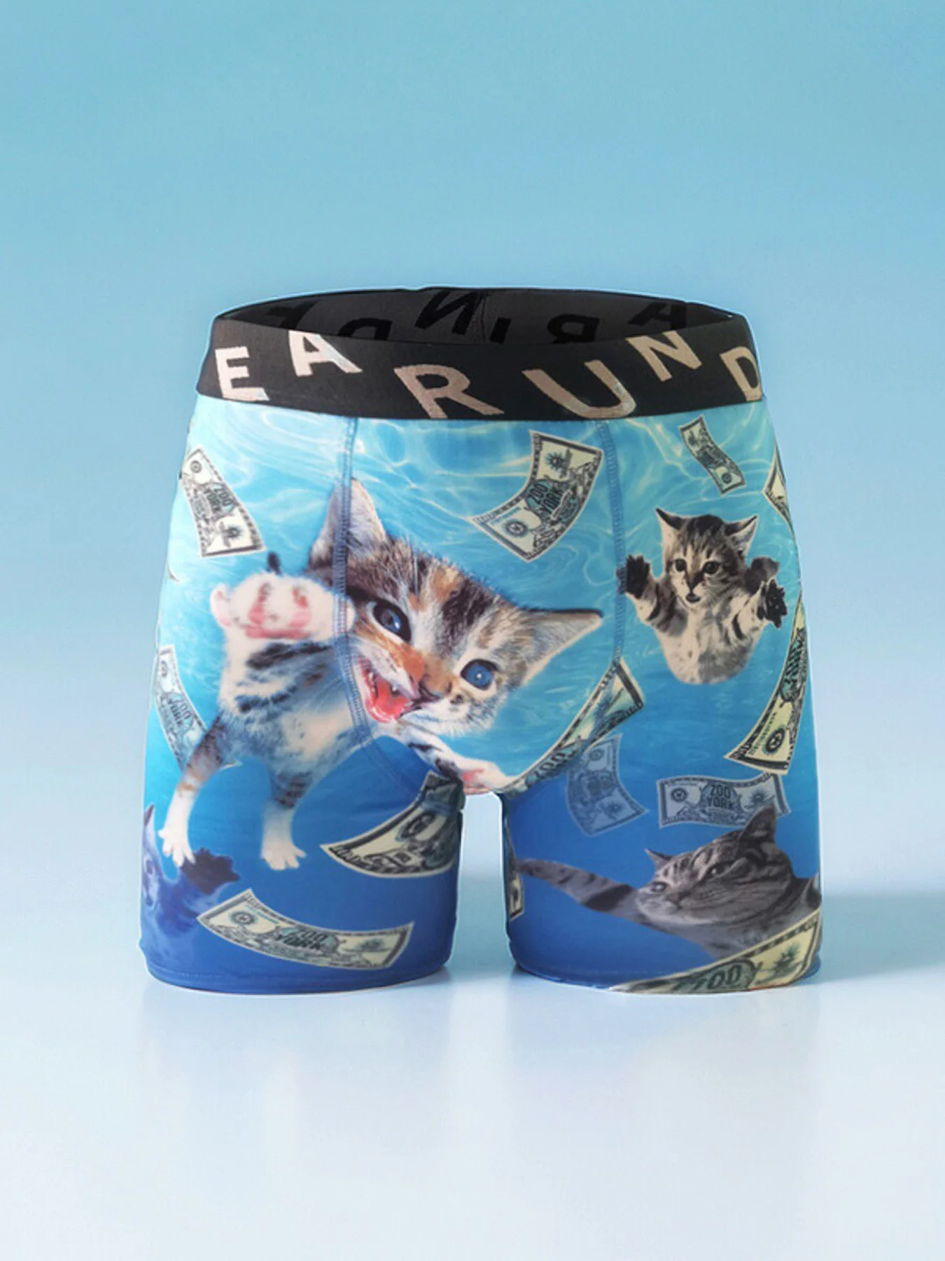 Fashion Men's 3D Cat Printed Funny Pattern Tilament Pants Breathable and Comfortable Fast Dry Sport Boxers Briefs Plus Size