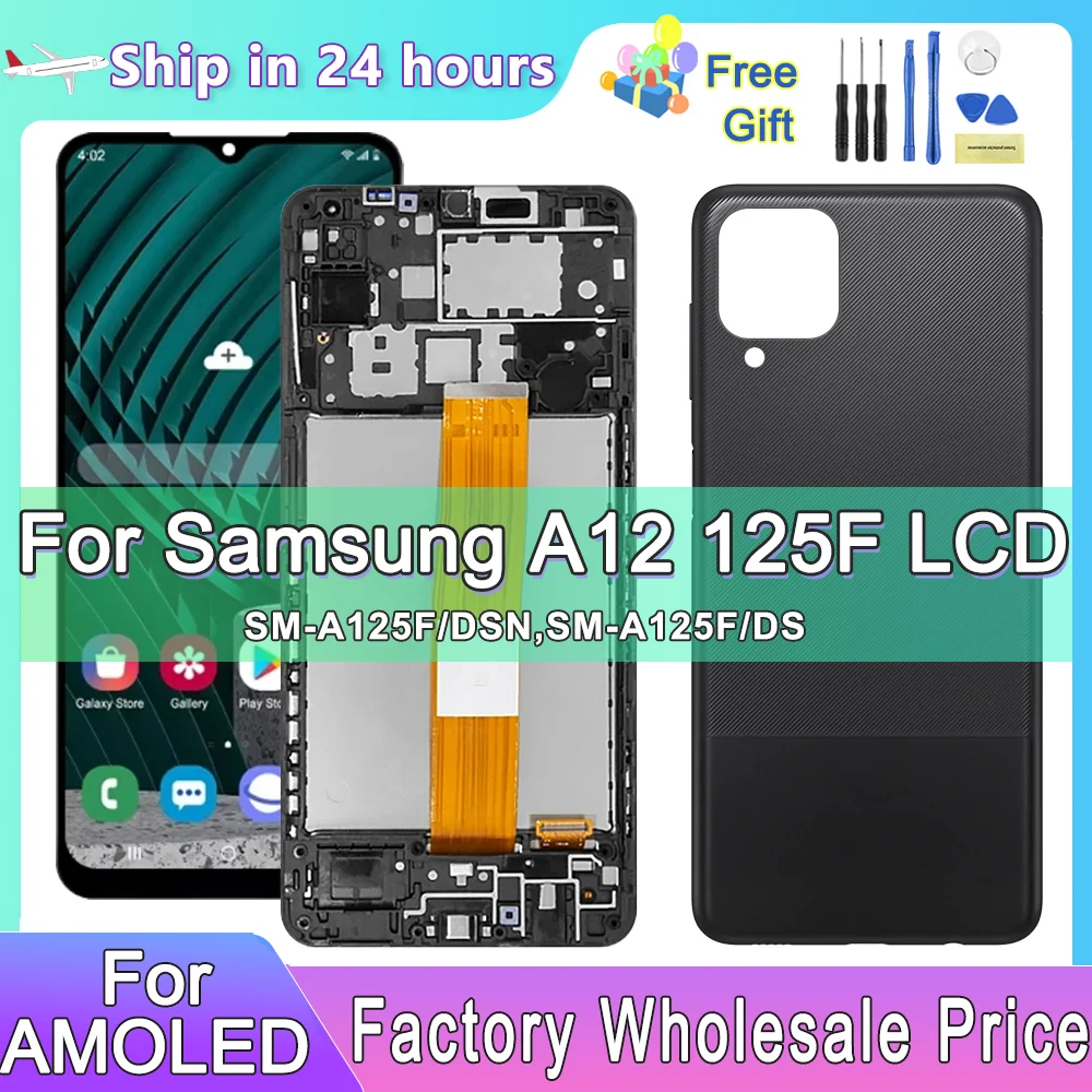 

6.5" AMOLED For Samsung A12 A125 LCD Display Touch Screen Digitizer Assembly For Samsung A12 SM-A12F SM-A12F/DSN with Frame