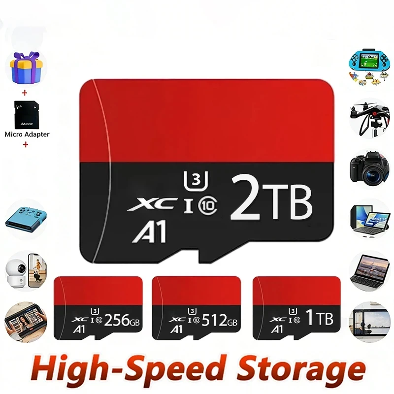 2TB High-Speed V30 A1 4K SD Card 512GB 256GB Memory Card 1TB Micro TF SD Adapter for Smartphone/Tablet/PC Cross-Use For Car