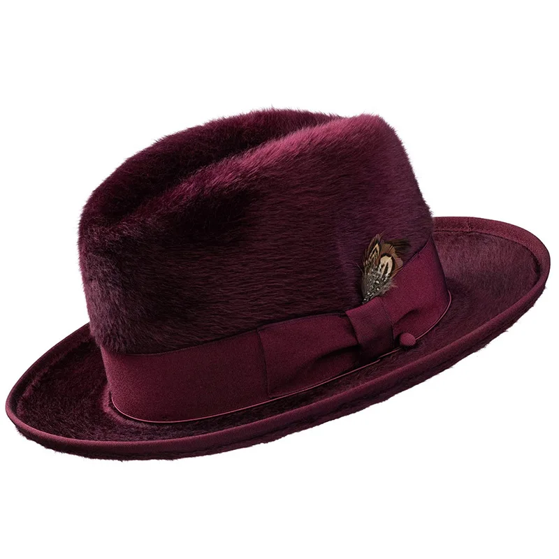 Hamburg Hat New Hat Women\'s Winter British Rabbit Hair Imitation Retro Versatile Mink Fur Top Hat Fashion Men and Women