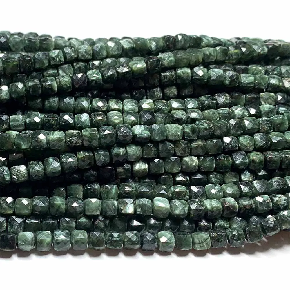 Veemake Natural Seraphinite Cube Faceted Small Beads For Jewelry Making Crystal Gemstones DIY Necklaces Bracelets 08488