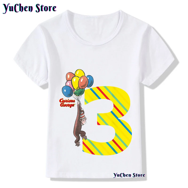 2022 New Curious George Kids Cartoon T-shirt Birthday T-Shirt No. 1-10 Boys And Girls T-shirt Birthday Gift Children\'s Clothing