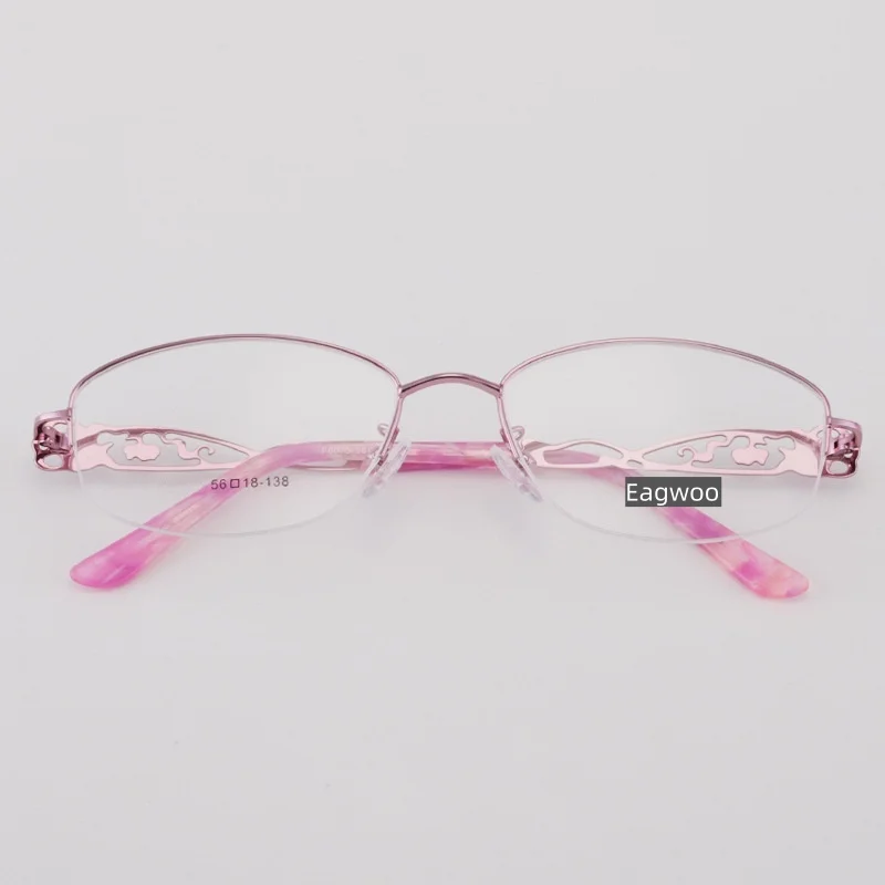 Women Designed Elegant Metal Alloy Eyeglasses Half Rim Optical Frame Wide Face Suitable 56mm Wide Big Size