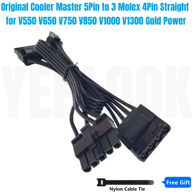 

Original Cooler Master 5Pin to 3 Molex 4Pin IDE Straight Fan Power Cable for V550 V650 V750 V850 V1000 V1300 Gold Modular Power