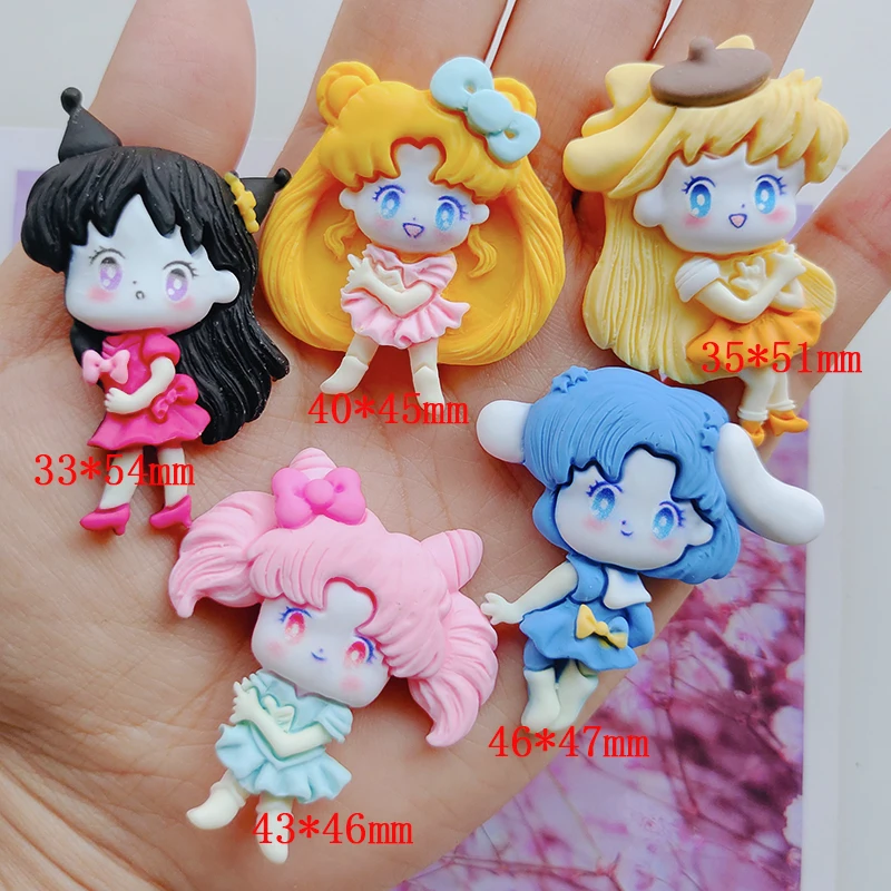 5pcs New arrival Flat back resin Cartoon Girls DIY resin Cabochons Kids Hair Clip Cover Phone Case Accessories