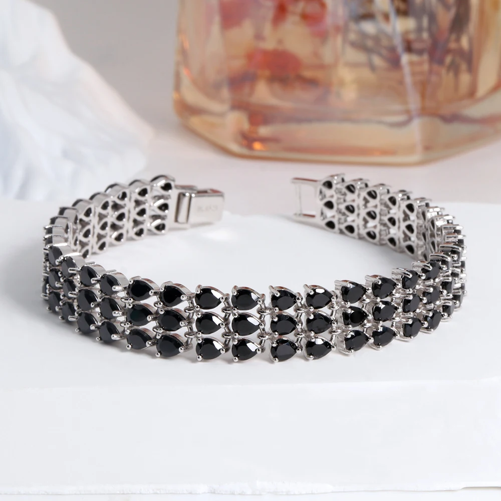 Mysterious noble natural black spinel silver bracelet Luxury Precious gemstone boutique jewelry for lady banquet & holiday gifts