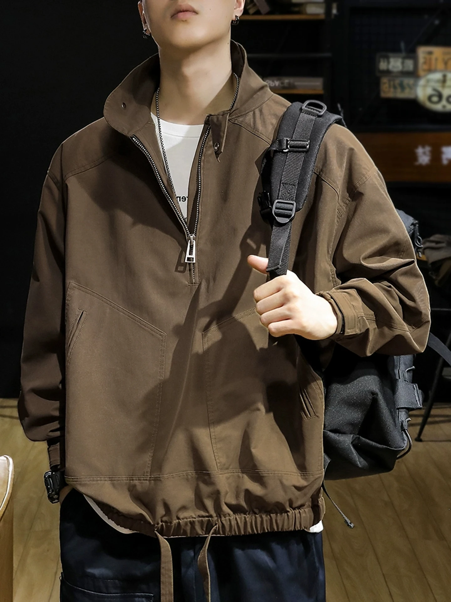 

Американский ретро f, рабочая одежда с воротником-стойкой на молнии, куртка для мужчин, уличное ветрозащитное весенне-осеннее модное брендовое повседневное пальто