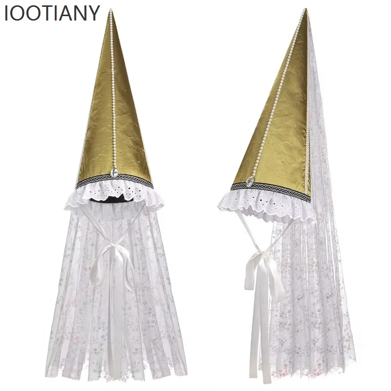 

Adult Clown Witch Hennin Cone Hat Halloween Party Face Veil Comic Fancy Pointed Cap Medieval Renaissance Cosplay Accessory