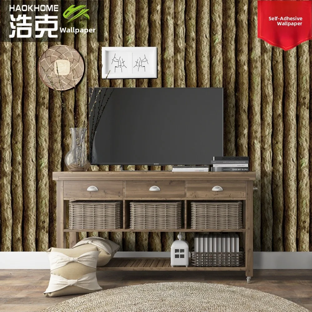 

Retro Self Adhesive Wall Paper Realistic Tree Bark Texture Home Restaurant Bar Counter Renovation Stickers Fireproof PVC