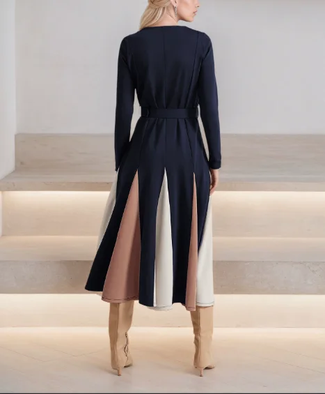 

Long Sleeved A-Line Skirt Dress Women's Casual Midi Skirt Elegant Office Wear Maxi Skirt