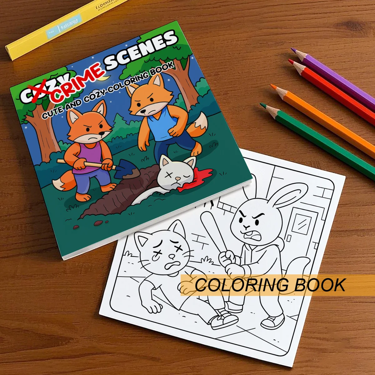 CRIME SCENES CUTE AND COZY Coloring Book 24Page Drawing Children Adult Picture Book Adorable Creepy Creatures for Halloween Gift