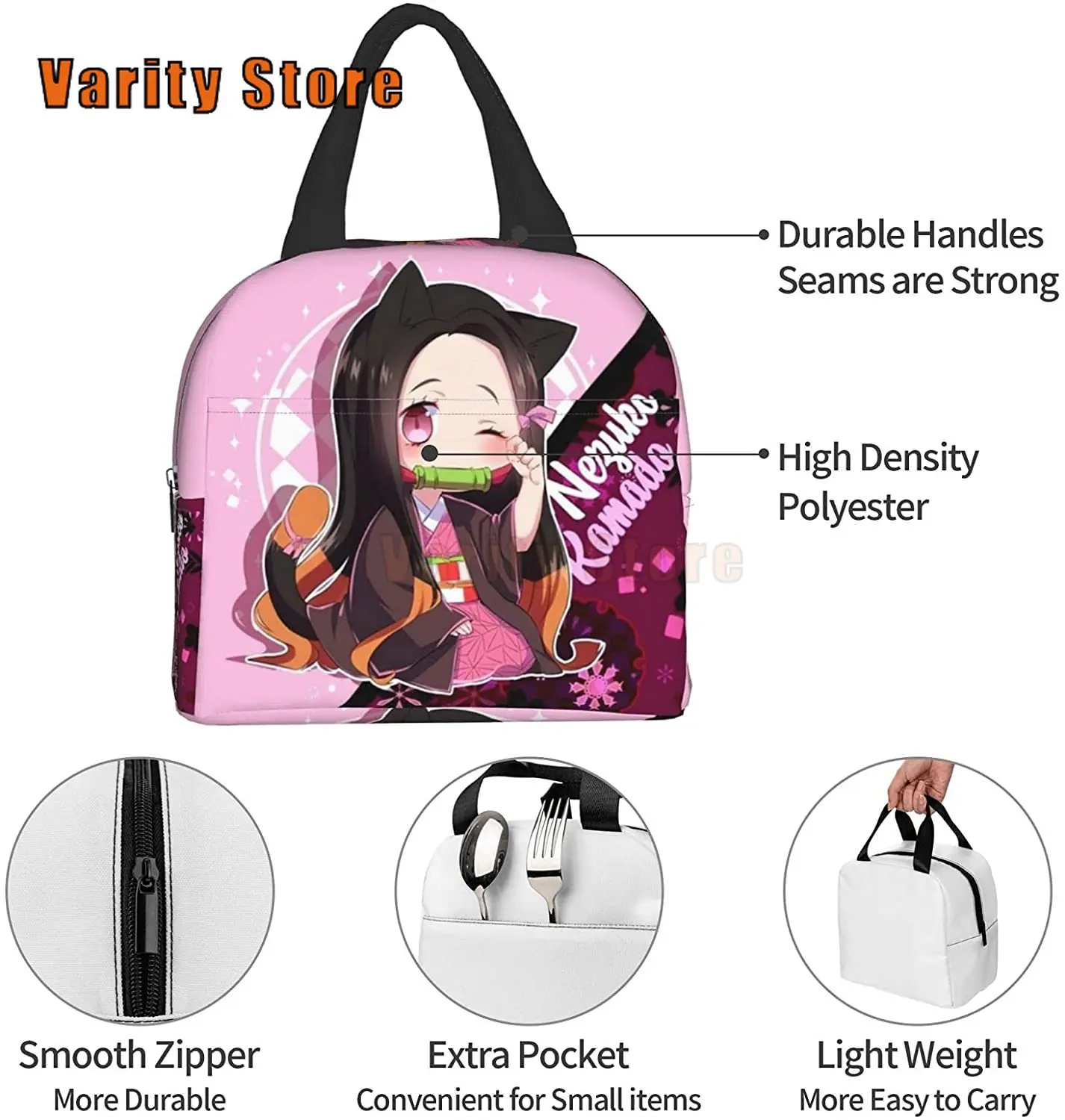 Bearlad Dem0n S1ayer Kimetsu No Yaiba Nezuko Kamado Bambus Lunch Bag Tote Anime Container für Frauen Box isoliert Kinder Kühler