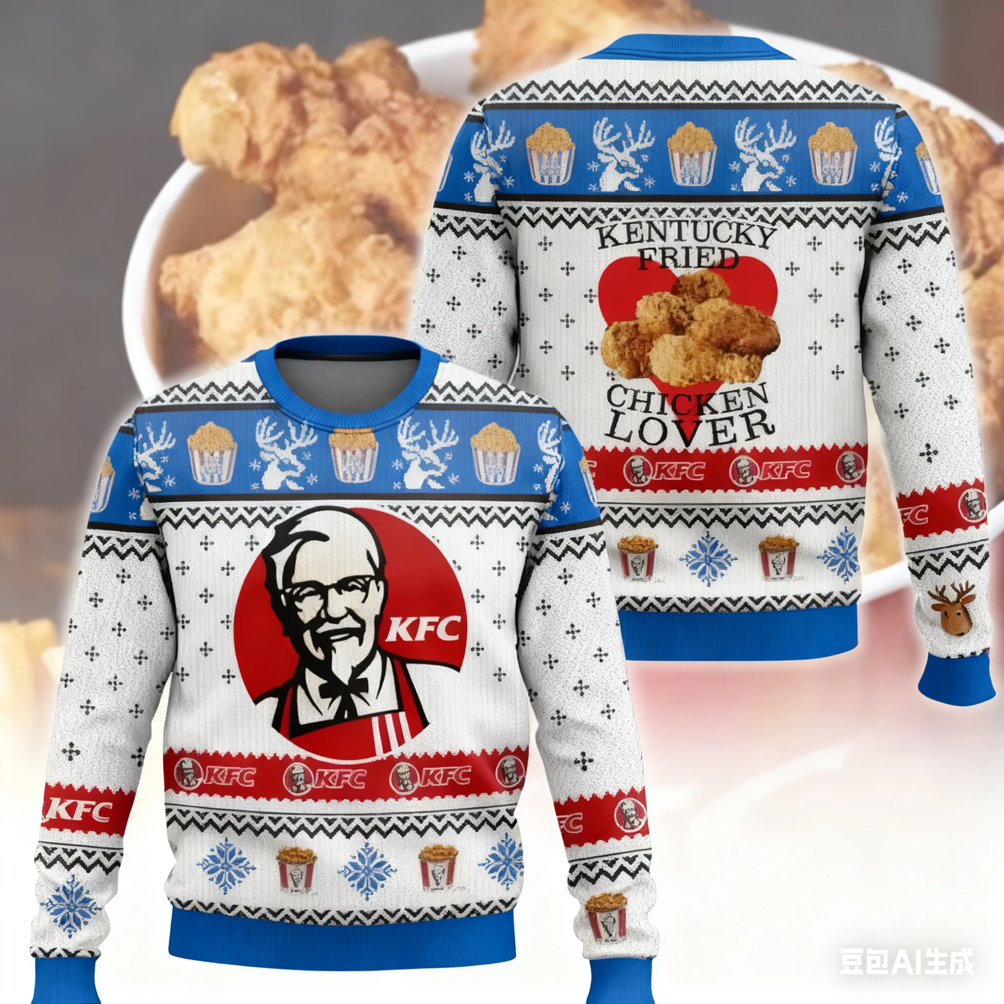 Sweat à capuche laid de noël KFC grand-père neige arbre de noël cerf Festival modèle produit chaud confortable correspondant couleur gratuite riche