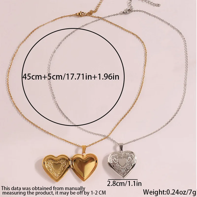 Simple Elegant Necklace Light Luxury Stainless Steel Embossed Heart-shaped Photo Frame Box Pendant Jewelry for Women 2026 New RU
