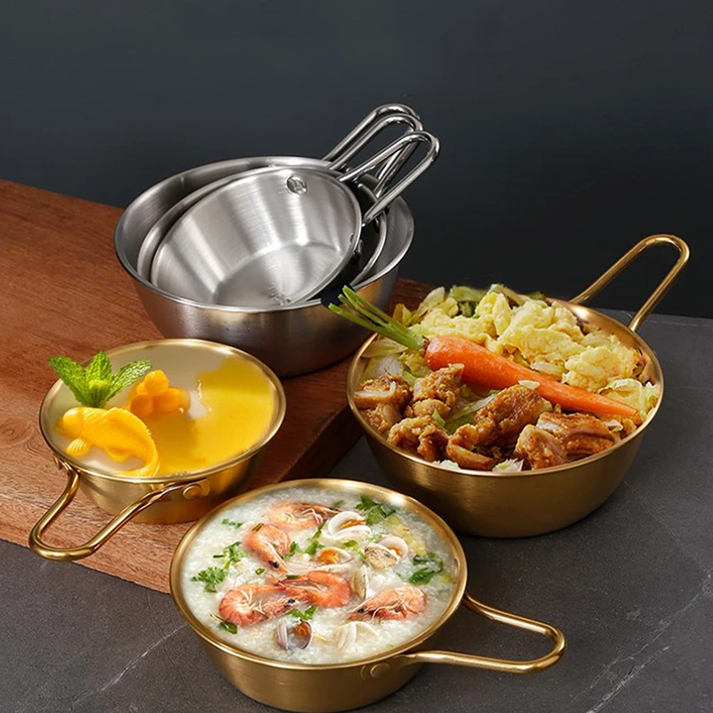 Round Rice Wine Bowl with Handle Stainless Steel Household Food Sauce Bowls Cups Tableware Dinnerware Kitchen Utensils