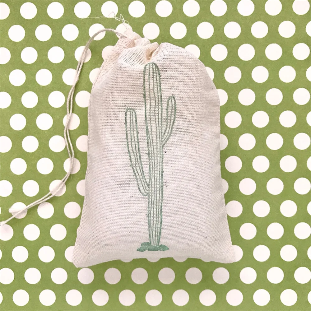 

20PCS Cactus Favor Bags | Bachelorette Party Bag Birthday Gift Bag Wedding Welcome Baby Shower Succulent Muslin Bag Soap Jewelry