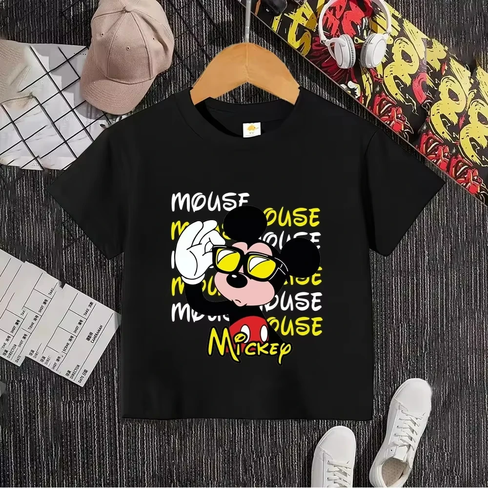 

Детская футболка с Микки Маусом, лето 2026, новая модная футболка для мальчиков и девочек, хлопковая футболка с героями мультфильмов, детская одежда, топ
