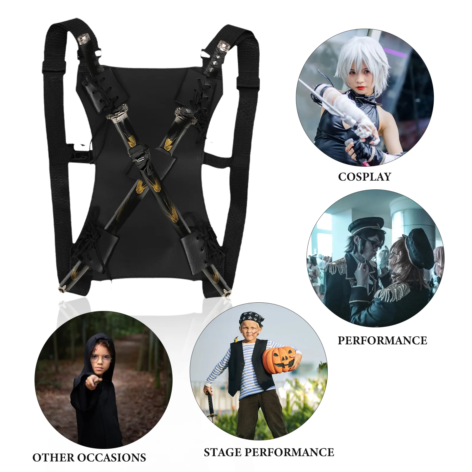 Mochila para hombre, espadas dobles, accesorios de Cosplay, portabebés Diagonal, Estuche de transporte, niño Medieval negro