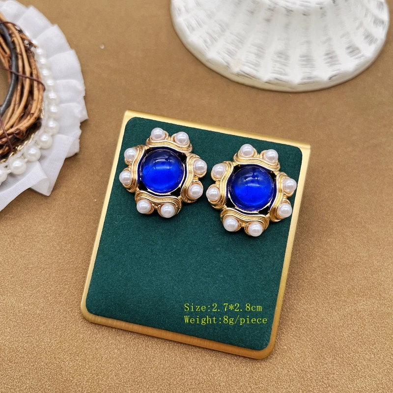 Blue Jewelry Fashion Earrings Rectangle Geometric Resin Alloy Pendientes French Accessories