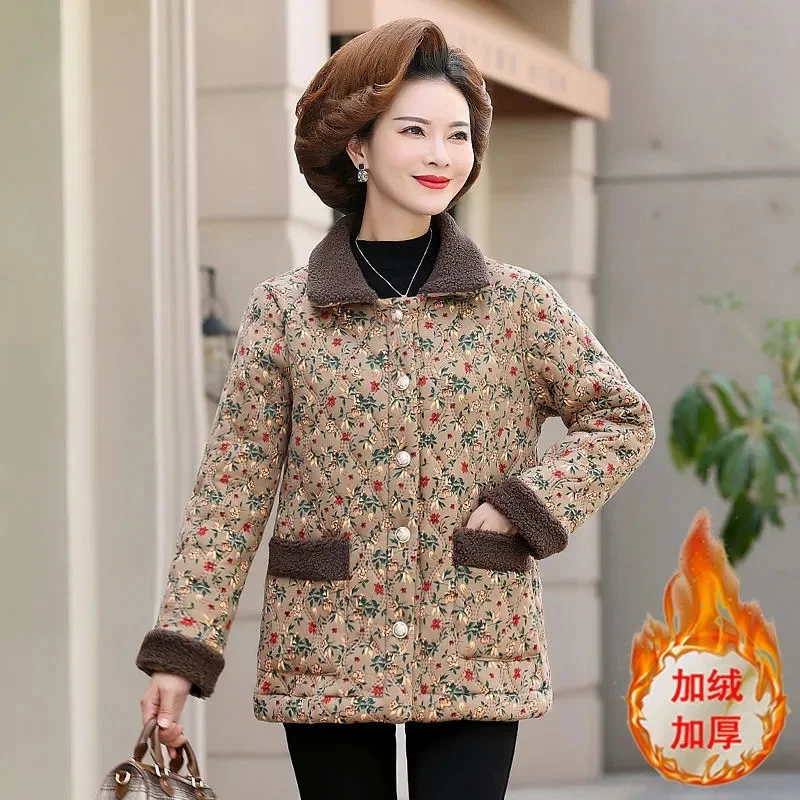 Trung Niên Người Già Mùa Đông Cotton Áo Khoác Mẹ Mới Mùa Đông Hoa Cotton Phối Hoa Cotton Áo Khoác Sang Trọng Cho Ấm Lạnh protecti