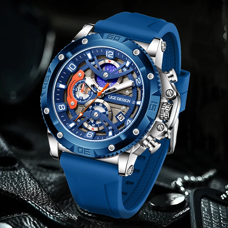 

LIGE Casual Sports Silicone Chronograph Luminous Wristwatch Top Brand Luxury Men Watch Waterproof Date Quartz Watches For Man